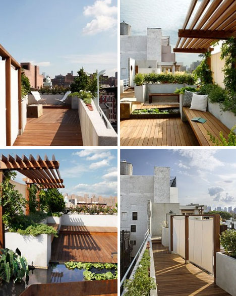 Flores y plantas en decoraciones de terrazas en New York Bonita decoración de terraza
