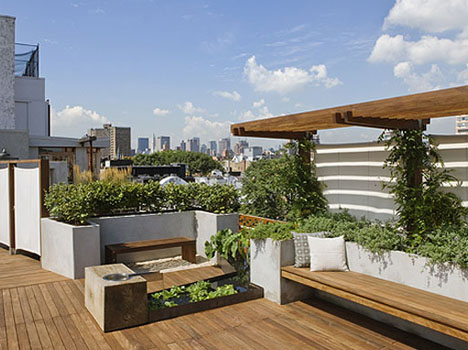 Flores y plantas en decoraciones de terrazas en New York Bonita decoración de terraza